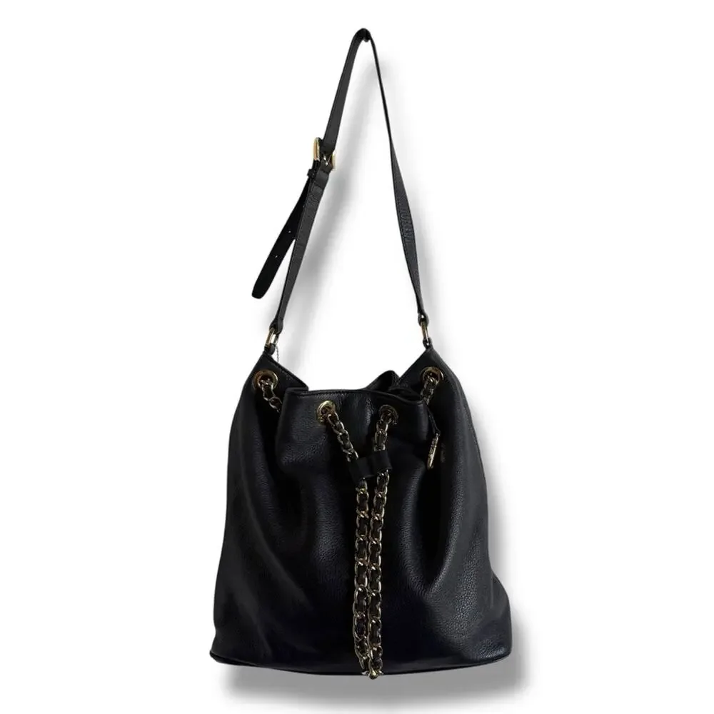 MICHAEL Michael Kors Black and Gold Shoulder Bag with‎ Chain Detail Bucket